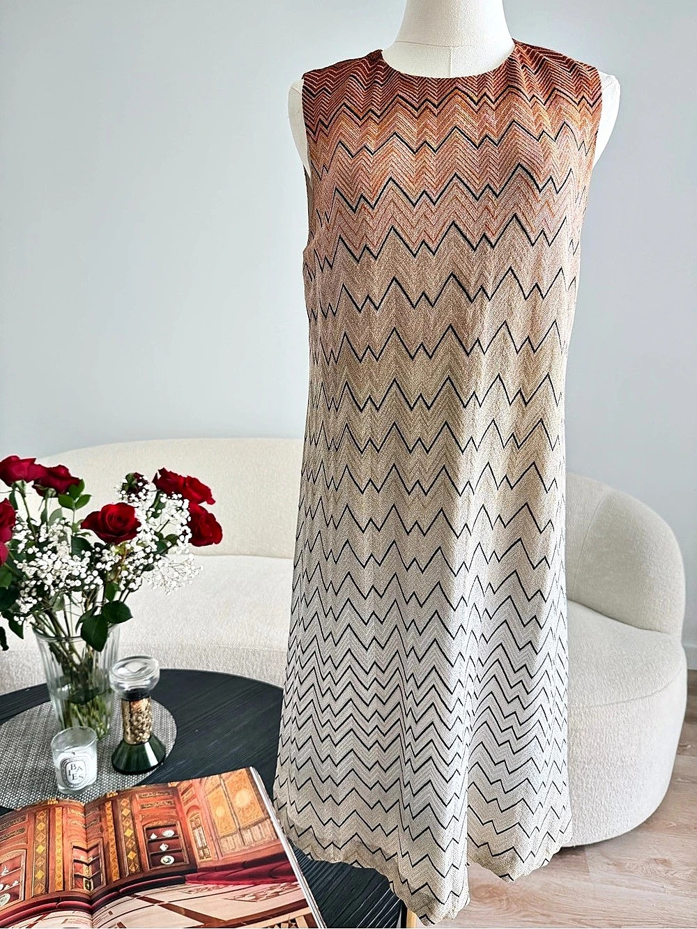 Missoni Chevron Knit Shift Dress Size 44 NWT Sleeveless Ombré Zigzag $950